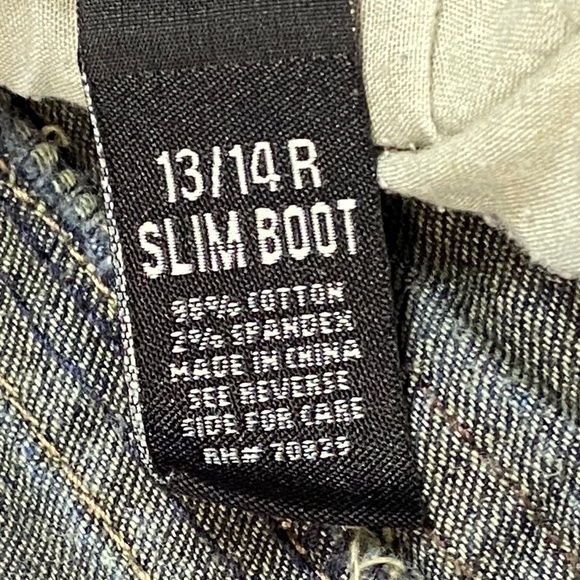 Rue 21 Slim Boot Jeans Sz 13 / 14 Regular Mid Rise Dark Wash Contrast Stitch - Picture 9 of 9